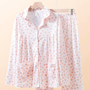 Mini Floral Ladies Loungewear Front Open Pajama Set - Pink