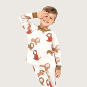 Cute Lion Boys Full Sleeves Pajama Set - White