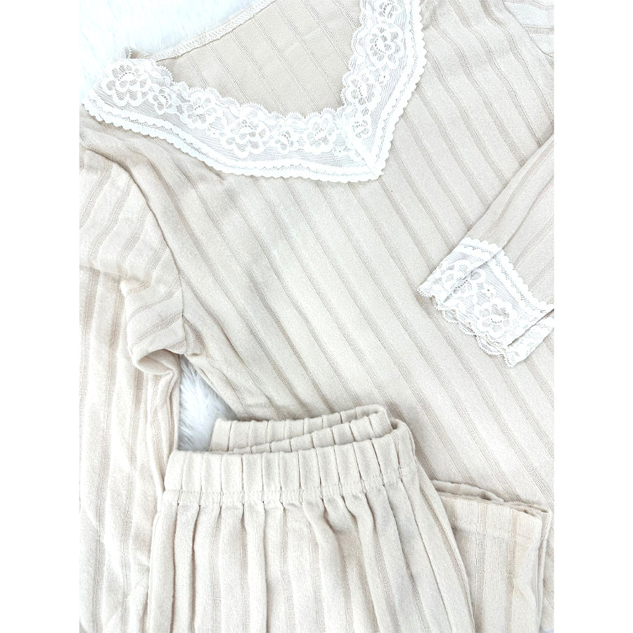 Line Lace Ladies Pajama Set - Cream