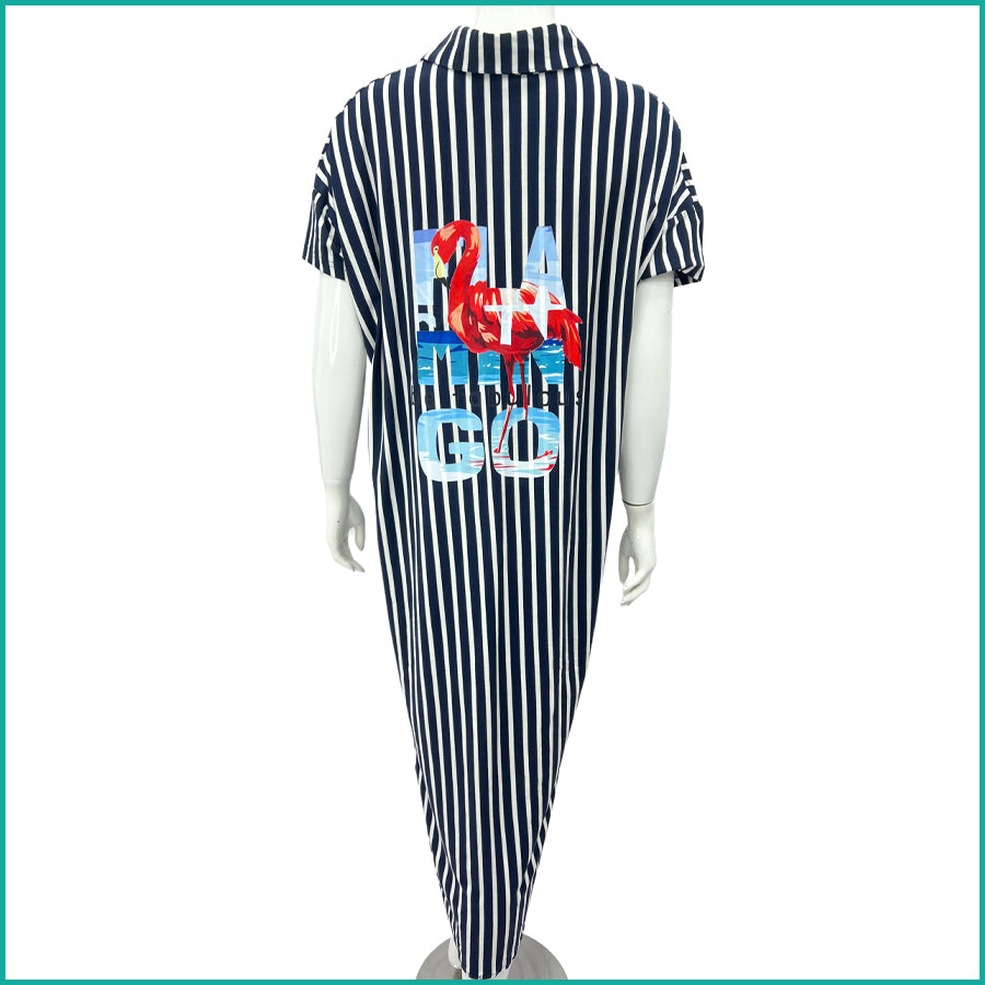 Flamingo Ladies Dress - Black White -Free Size