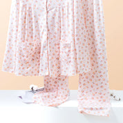 Mini Floral Ladies Loungewear Front Open Pajama Set - Pink