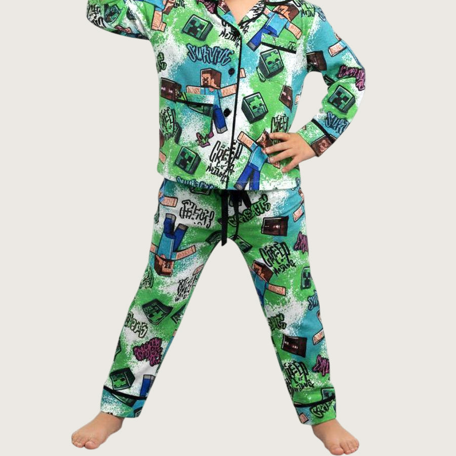 Survive Boys Front Open Pajama Set - Green