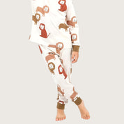 Cute Lion Boys Full Sleeves Pajama Set - White