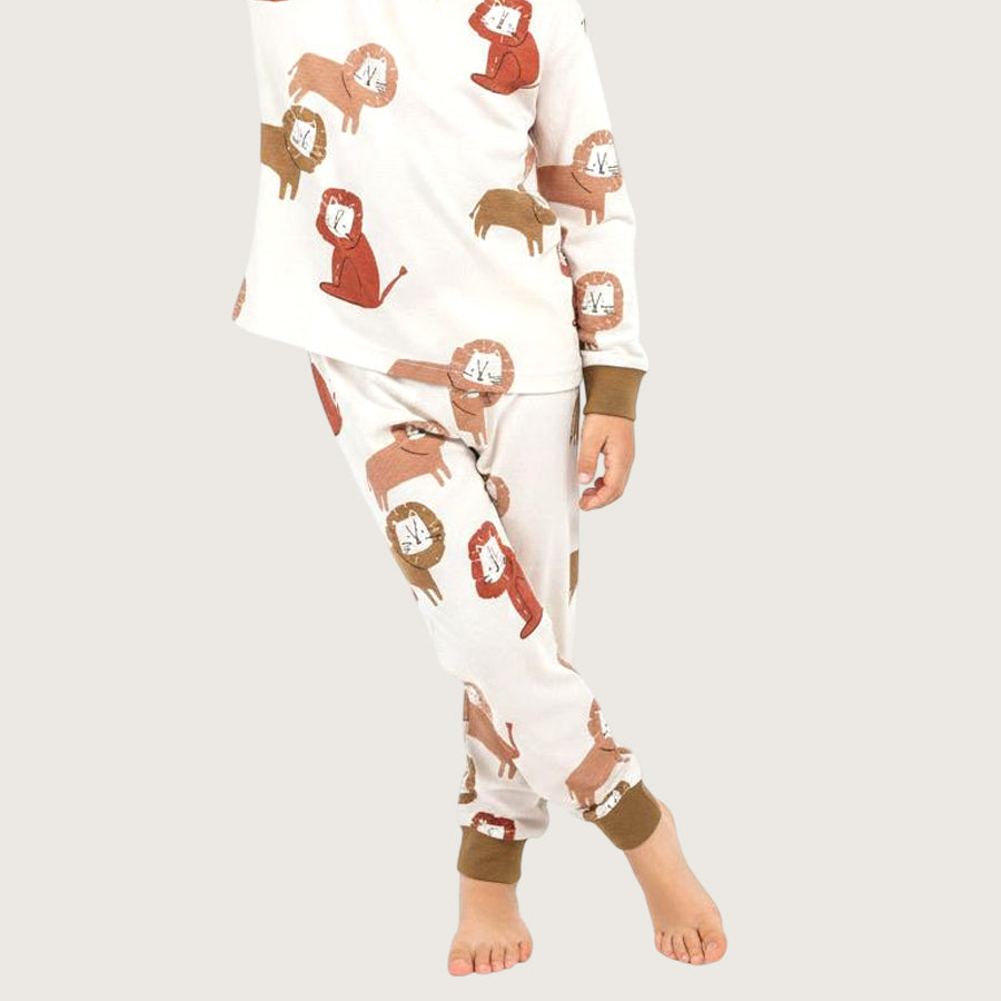 Cute Lion Boys Full Sleeves Pajama Set - White