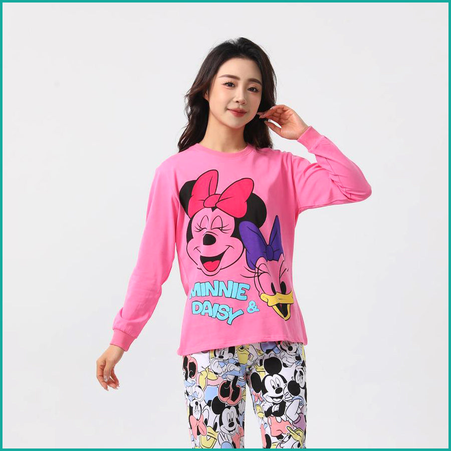 Minnie Daisy Ladies Full Sleeves Cotton Pajama Set - Pink