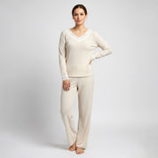Line Lace Ladies Pajama Set - Cream