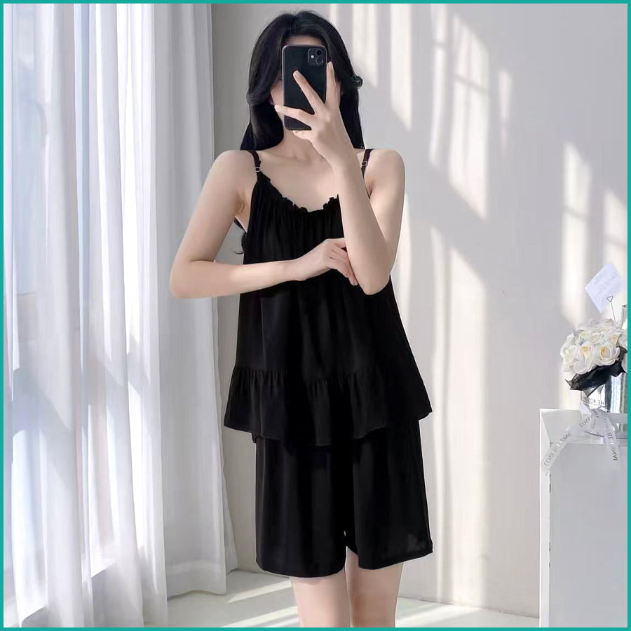 Plain Ladies Shorts Set - Black