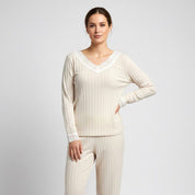 Line Lace Ladies Pajama Set - Cream