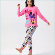 Minnie Daisy Ladies Full Sleeves Cotton Pajama Set - Pink