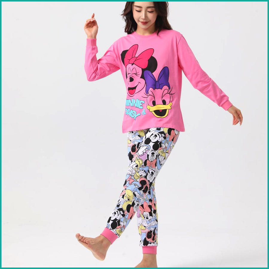 Minnie Daisy Ladies Full Sleeves Cotton Pajama Set - Pink