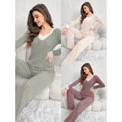 Line Lace Ladies Pajama Set - Cream