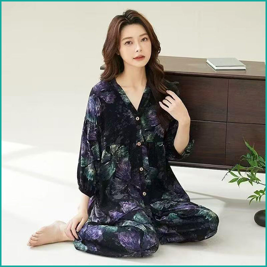 Butterfly Ladies Full Sleeves Pajama Set Viscos Fine Material - Black