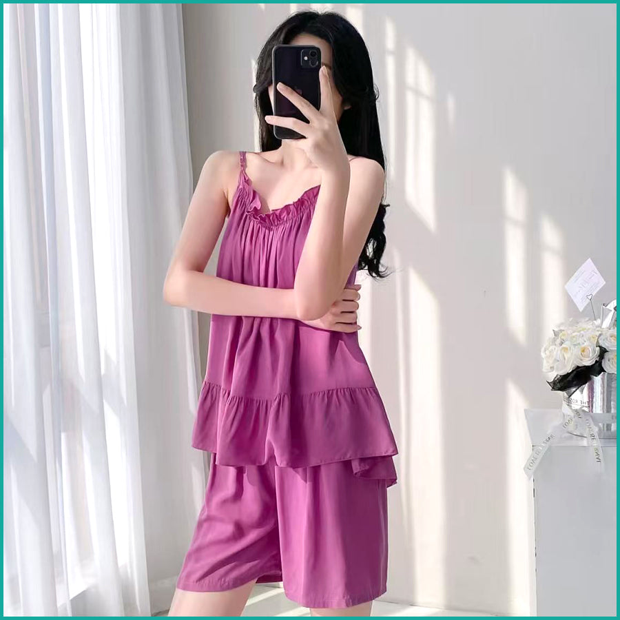 Plain Ladies Shorts Set - Purple