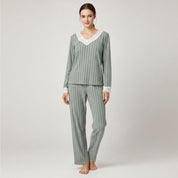 Line Lace Ladies Pajama Set - Green