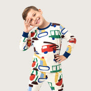 Vehicles Boys Full Sleeves Pajama Set - White