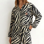 Zebra Print Ladies Pajama Set - Black White