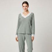 Line Lace Ladies Pajama Set - Green