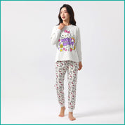 Hello Kitty Ladies Full Sleeves Cotton Pajama Set - White