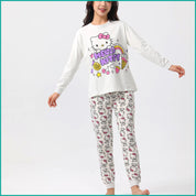 Hello Kitty Ladies Full Sleeves Cotton Pajama Set - White