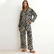 Zebra Print Ladies Pajama Set - Black White