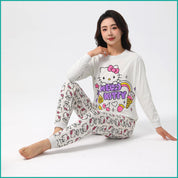Hello Kitty Ladies Full Sleeves Cotton Pajama Set - White
