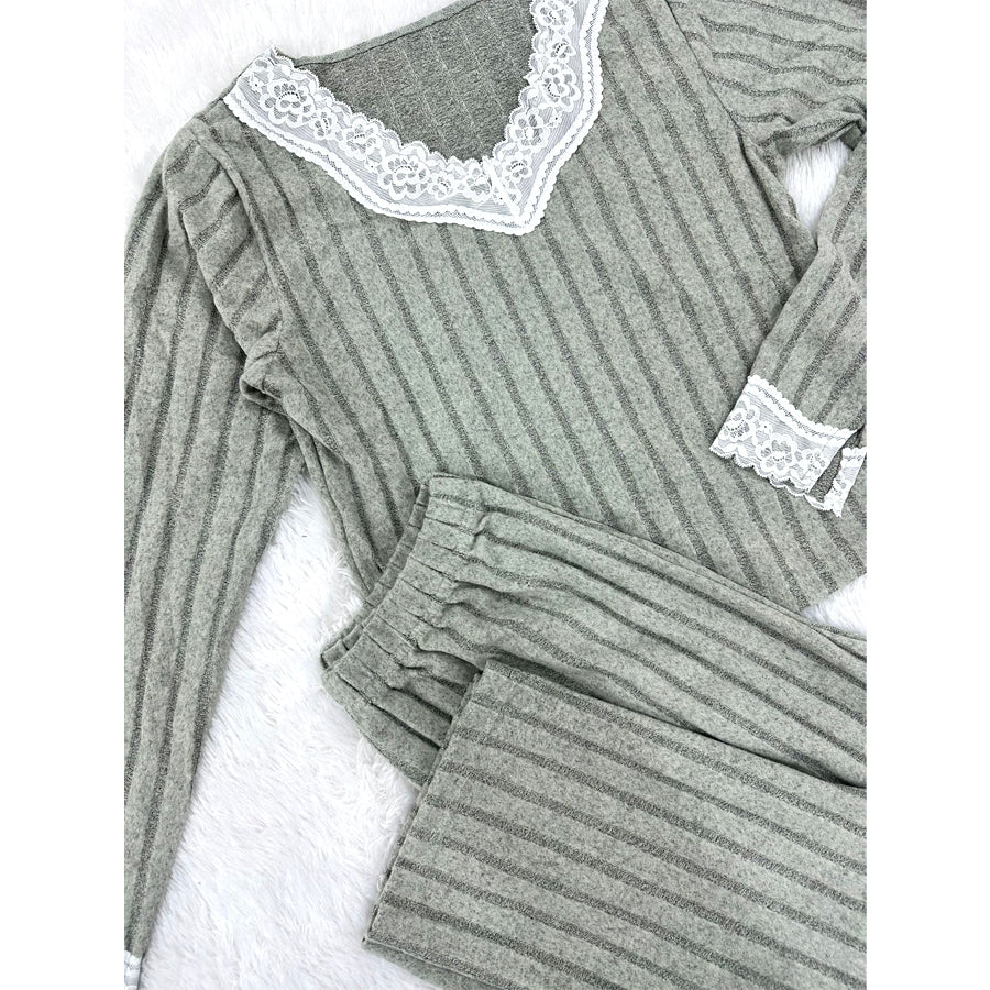 Line Lace Ladies Pajama Set - Green