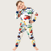 Vehicles Boys Full Sleeves Pajama Set - White