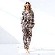 Tiger Print Ladies Loungewear Front Open Pajama Set - White