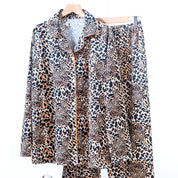 Tiger Print Ladies Loungewear Front Open Pajama Set - White