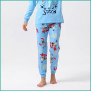 Stitch Ladies Full Sleeves Cotton Pajama Set - Sky Blue