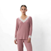 Line Lace Ladies Pajama Set - Pink