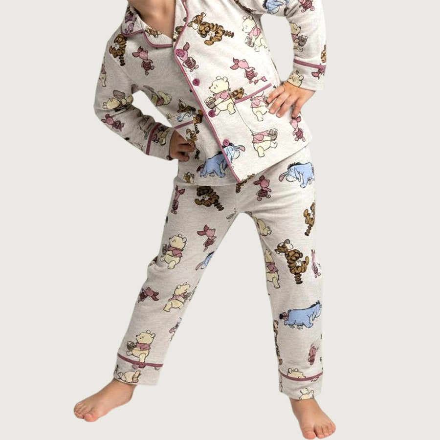 Winnie Boys Front Open Pajama Set - Grey