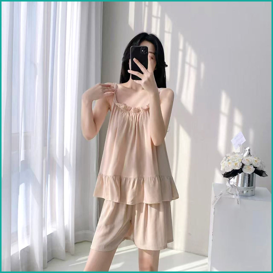 Plain Ladies Shorts Set - Beige