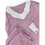 Line Lace Ladies Pajama Set - Pink