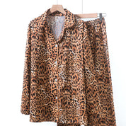 Tiger Print Ladies Loungewear Front Open Pajama Set - Brown