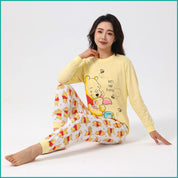 Winnie the Pooh Ladies Full Sleeves Cotton Pajama Set - Yellow