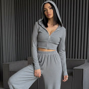 Crop Top Ladies Pajama Set - Grey