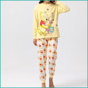 Winnie the Pooh Ladies Full Sleeves Cotton Pajama Set - Yellow