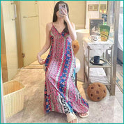 Linear Design Ladies Cotton Halfer - Pink Blue -Free Size