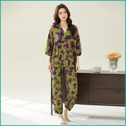 Floral Ladies Full Sleeves Pajama Set Viscos Fine Material  - Green
