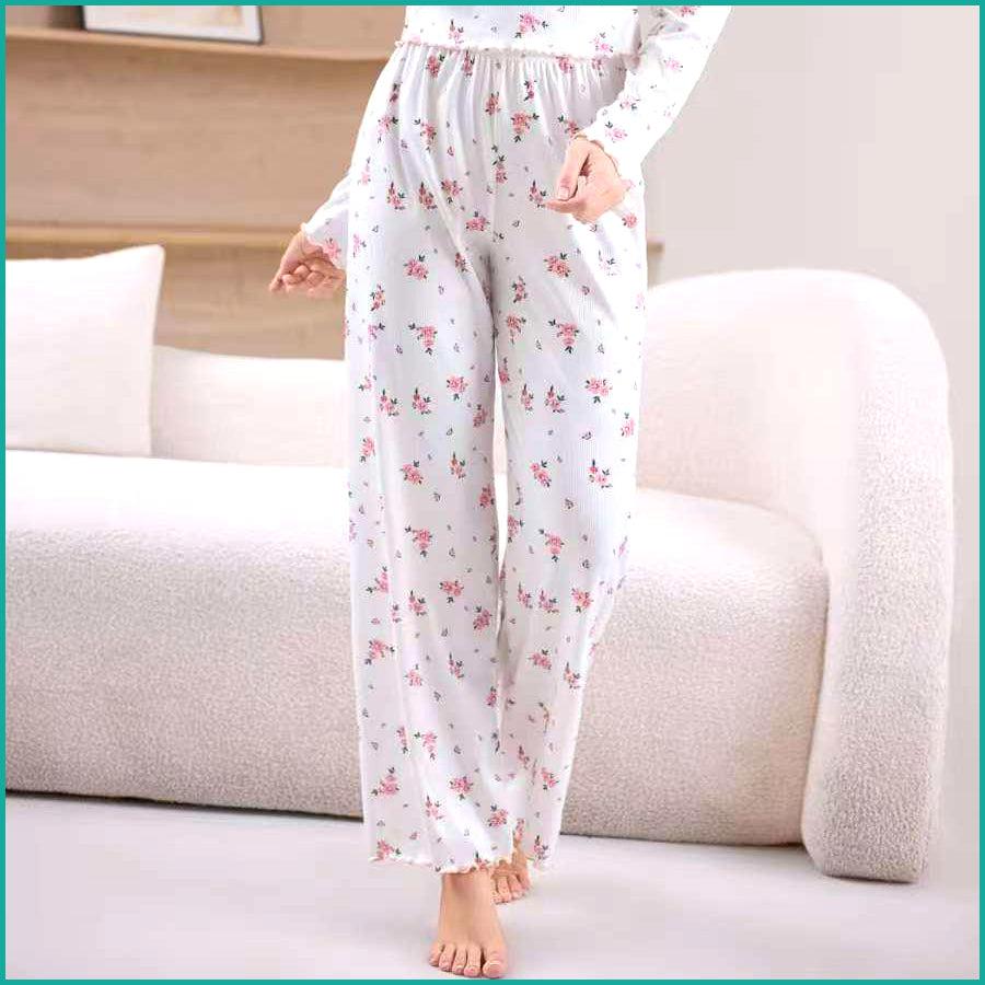 Light Rose Ladies Pajama Set Crop T-Shirt - White