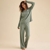 Line V-Neck Ladies Pajama Set - Green