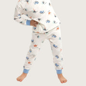 Fish Crab Boys Full Sleeves Pajama Set - White
