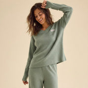 Line V-Neck Ladies Pajama Set - Green