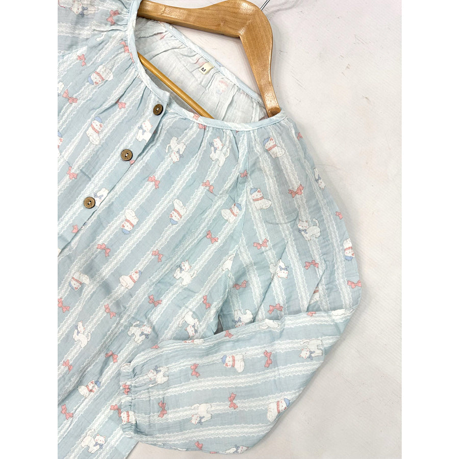 Kitty Bow Ladies Pajama Set - Blue