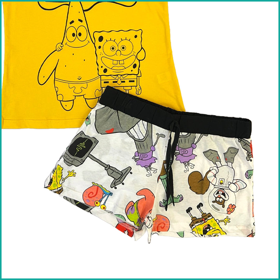 SpongeBob Ladies Cotton Shorts Set - Yellow