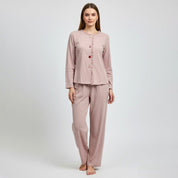 Plain 4 Buttons Ladies Pajama Set - Pink