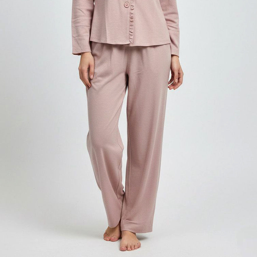 Plain 4 Buttons Ladies Pajama Set - Pink