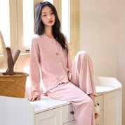 Plain 4 Buttons Ladies Pajama Set - Pink