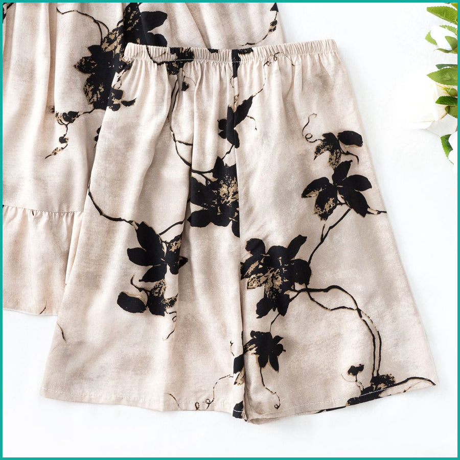 Flower Ladies Shorts Set - Brown